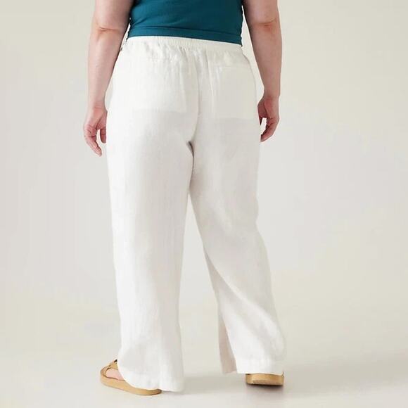 NWT Athleta | Retreat High Waisted Wide Leg White Linen Pants | Plus Size 22 - Picture 2 of 7